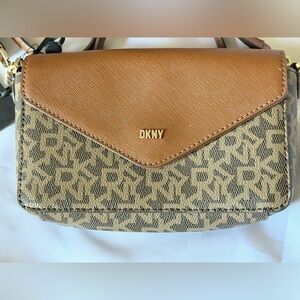 DKNY Crossbody “SLOANA” Signature Designer Mini Flap Bag Brown R13EJ097